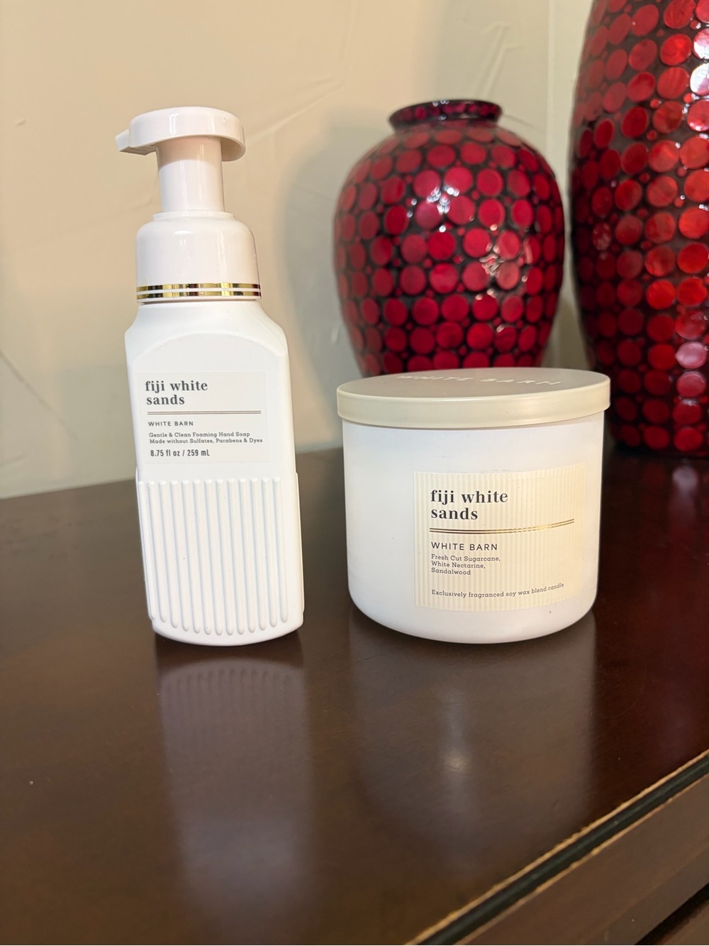 Bath & Body Works Fiji White Sands Foamin Hand Soap & 3 Wick Candle Set